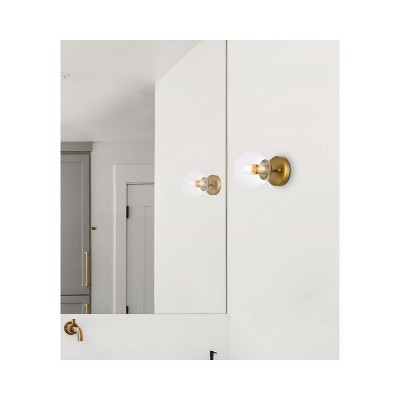 Elegant Midcentury Modern Brass Dimmable Sconce with Clear Glass