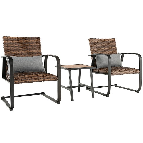 Tangkula Set of 3 Rattan Furniture Bistro Set C-Spring Chair Padded Seat Patio - image 1 of 4