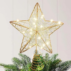 MOVSSOU Christmas Tree Topper Gold Star Lighted Hollow Battery Operated - 1 of 4