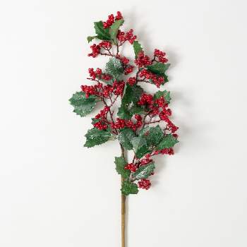 Designers Excellence 13 Frosted Holly Berry Pick: Red, White - 131153