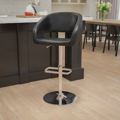 Adjustable Black Vinyl and Chrome Swivel Barstool