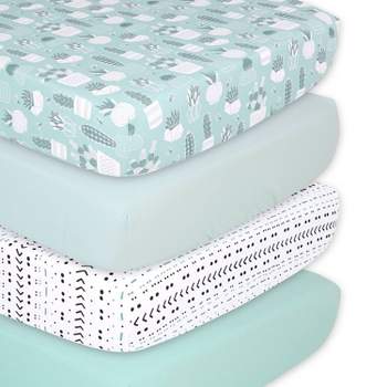 The Peanutshell Fitted Crib Sheets - Cactus and Pastel Green - 4pk