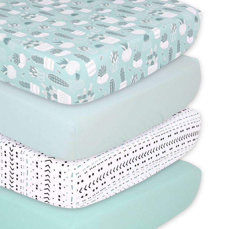 The Peanutshell Fitted Crib Sheets - Cactus and Pastel Green - 4pk, 1 of 14