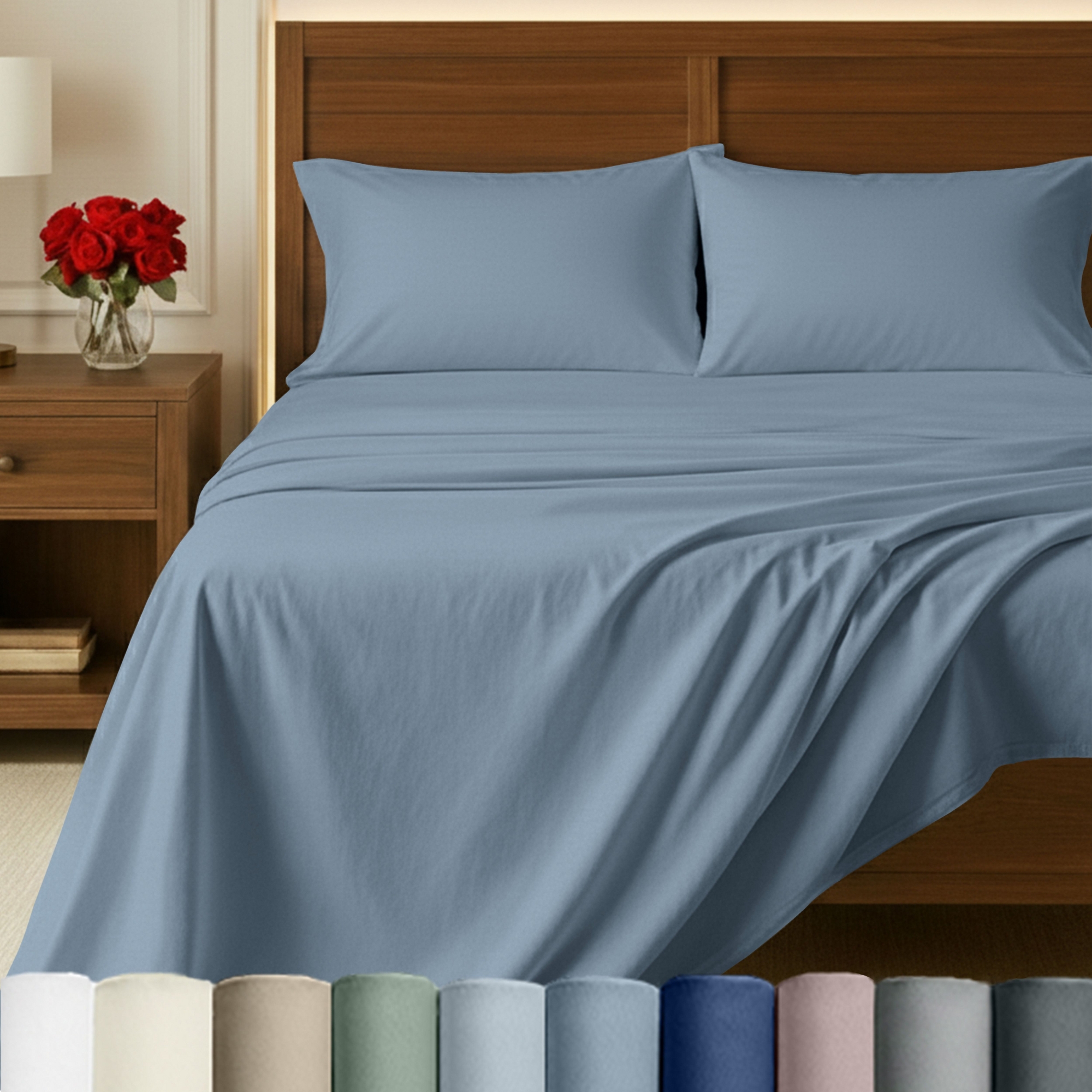 California Design Den Certified 100% Egyptian Cotton Sheets For King Size Bed, Cotton Bed Sheets, 4 Piece Bedding Sheet & Pillowcases, Blue Hydrangea