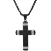 Steeltime 24" Men's two tone black ip and stainless steel cross pendant with simulated diamonds accents - 2 of 4
