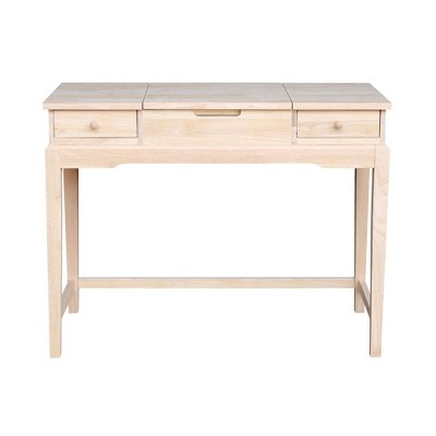 Classic Unfinished Rubberwood Vanity Table with Flip-Up Mirror