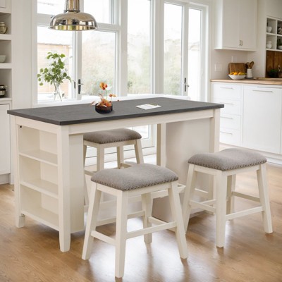 Etelifrank Modern Sleek Design Solid Wood Dining Table with Storage Shelf