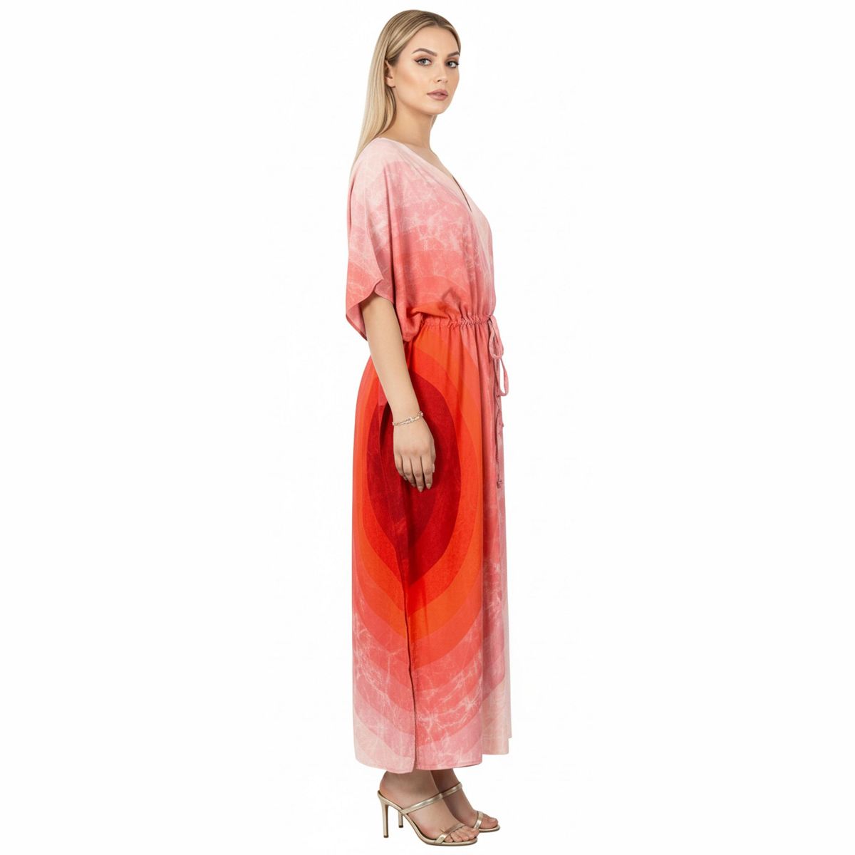 HAPPY BAY Women's Summer Vacation Swimwear Cover Up Beach Bikini Kaftan Regular Fit Beachwear Dress Bathing Suit Caftan One Size Red Tie Dye - thumbnail 3