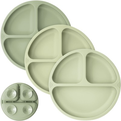 3-Pack Prep Suction Plates for Baby, 100% Silicone Toddler Plates, BPA-Free Divided Baby Plates with Suction