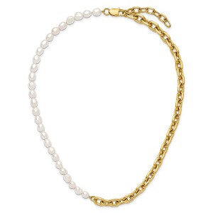 Chisel Stainless Steel Yellow IP-plated Open Link Half Baroque Pearl 20" Plus a 2" Ext. Necklace - 1 of 4