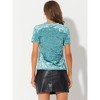 INSPIRE CHIC Women's Velvet Crew Neck Short Sleeve Casual Blouse - 4 of 4