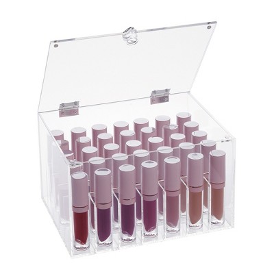 Glamlily Large Clear Acrylic Lipstick Organizer with 35 Compartments and Lid, 7.8 x 5.8 x 4.4 Inches