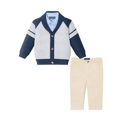 Andy & Evan  Infant  Navy/Heather Grey Shawl Cardigan & Pant Set