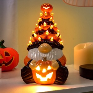 Joyfy 8.5'' Tall Halloween Tabletop Tree Decoration, Pumpkin Gnome Ceramic Tree with Built-in LEDs for Halloween Party Supplies Indoor Decorations - 1 of 4