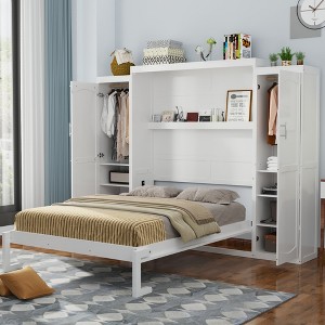 Queen Size Murphy Bed with 2 Wardrobe and Storage Shelf - 1 of 4