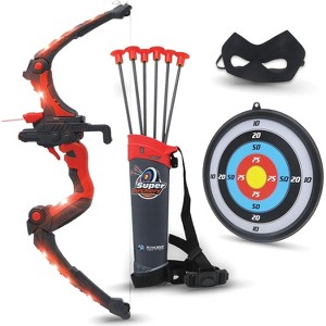 Light-Up Kids Archery Set with Mask, 6 Arrows, Target & Quiver - Indoor/Outdoor Toy Gift for Boys Girls Ages 6-12 Red Grey Black - 1 of 4