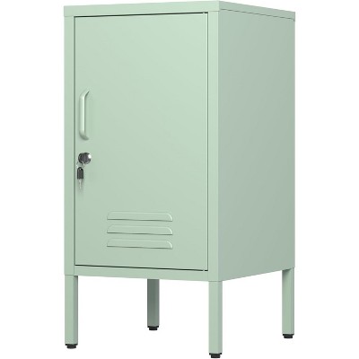 homfan Modern Metal End Side Table,Single Door Lockable Metal End Table with 2 Adjustable Shelf,Anti-Tilt Design,Multifunctional Home Cabinet