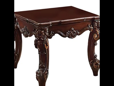 Cherry Finish Square End Table with Scrolled Wood Legs and Storage