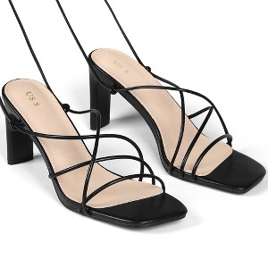 BLISSFUL STEP Women's Square Toe Lace Up Block Heel Sandals - 1 of 3