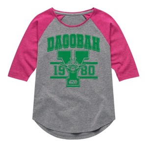 Girls' - Star Wars - Yoda Dagobah 1980 Shirt Tail Raglan Graphic T-shirt - 1 of 3