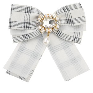 INSPIRE CHIC Women's Plaid Ribbon Checked Pins Bowtie Brooches - 1 of 4