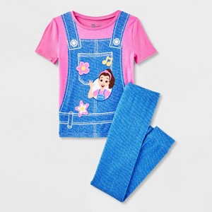 Girls' Ms. Rachel 2pc Short Sleeve Snug Fit Cotton Pajama Set - Blue - 1 of 4
