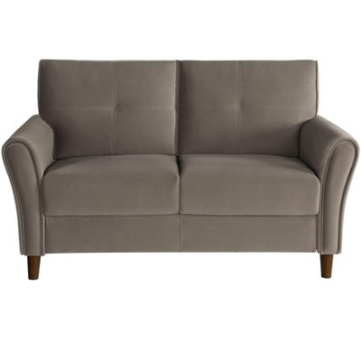 NicBex Velvet Loveseat Sofa Mid-Century Modern Loveseat Couch with Soft Cushion and Wood Legs Button Tufted Sofa for Bedroom,Living Room,Brown