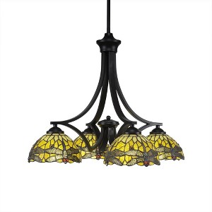 Toltec Lighting Zilo 4 - Light Chandelier in  Matte Black with 7" Amber Dragonfly Art Glass Shade - 1 of 1