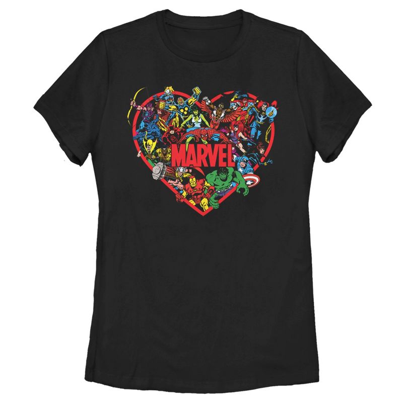 Women's Marvel Heroes Unite Heart T-Shirt, 1 of 5