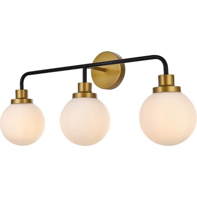 Hanson 3-Light Black and Brass Wall Sconce with Frosted Shade
