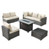 Ovios Venice 8pc Wicker Outdoor Patio Furniture Set Conversation Sofa with a Metal Fire Pit and Cushions - 2 of 4