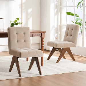 YOUNIKE Modern Upholstered Chair Set of 2 Dining Room Armless Kitchen Chairs Linen Fabric Chair Vanity with 4.7" Thick Cushion Wood V-Leg - 1 of 4