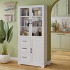 KTMBDW Display Cabinet with Glass Doors and 3 Drawers, Curio Cabinet with 3 Shelves, Bookcase Storage Cabinet for Living Room, Bathroom, White - 2 of 4