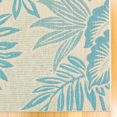 Kona Coast Blue and Beige Tropical Floral Flatweave Rug, 9'x13'