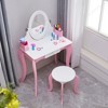 Angel Sar Kids Vanity Set, Wooden Makeup Dressing Table with 360° Rotating Mirror, Stool, Anti-Slip Foot Pads, Pink Princess Design - 2 of 4