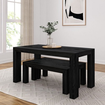 Modern Black Wirebrush Solid Pine Rectangular Dining Table for Four