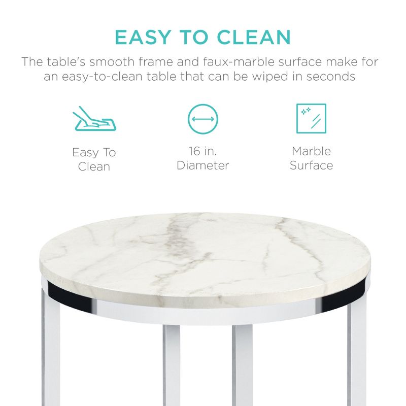 Best Choice Products 16in Faux Marble Modern Round Living Room Accent Side Table w/ Metal Frame, 4 of 10