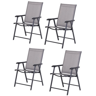 Outsunny Folding Outdoor Patio Chairs Set Of 4 Stackable Portable