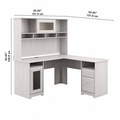Linen White Oak L-Shaped Desk with Hutch and USB Hub