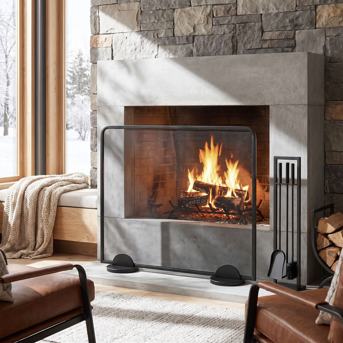Christopher Knight Home Evin Modern Freestanding Single‑Panel Iron Fireplace Screen - thumbnail 2