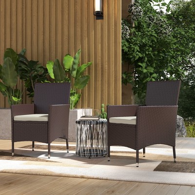 Dark Coffee Rattan Wicker Outdoor Dining Chairs with Cream Cushions