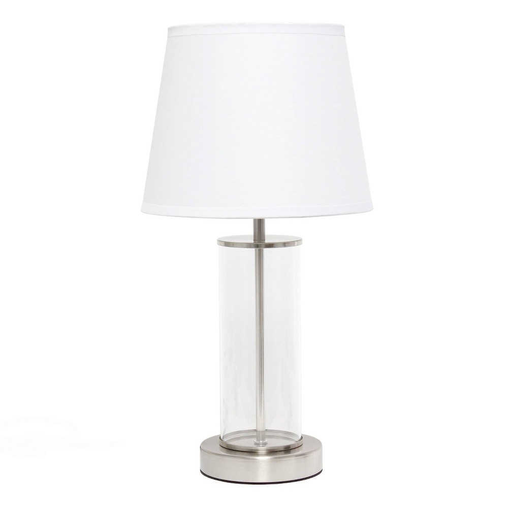 Photos - Floodlight / Street Light Encased Metal and Clear Glass Table Lamp with Fabric Shade Metallic Silver