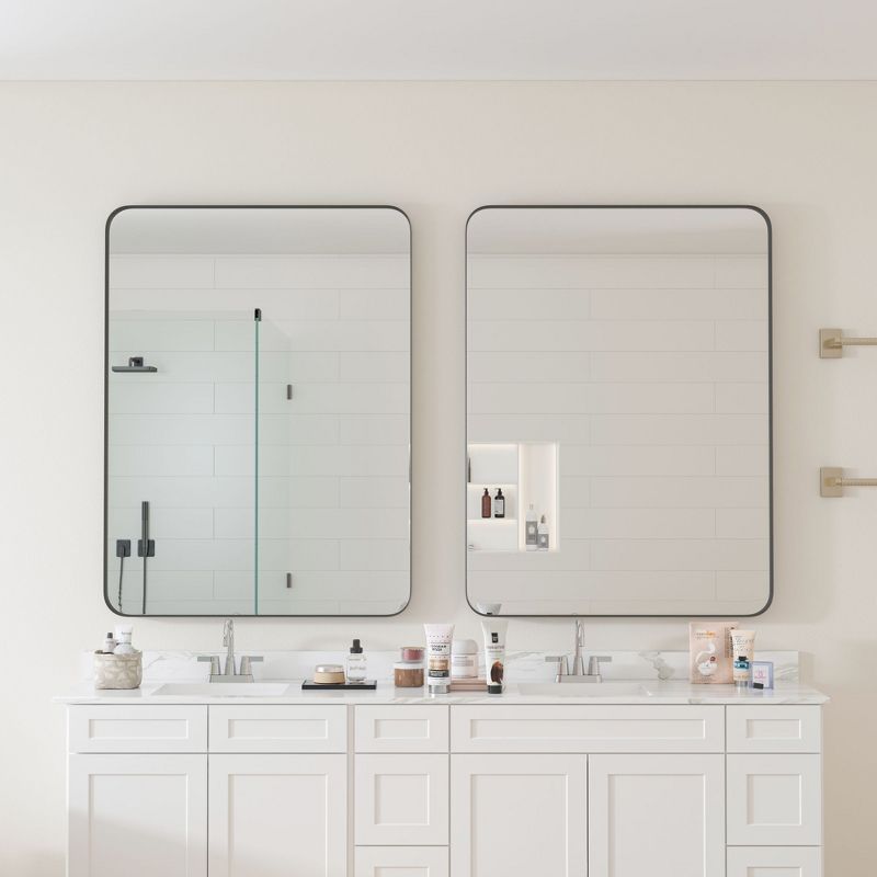 Colt 30" x 40" Brushed Metal Framed Rounded Corner Rectangular Vanity Mount Decorative Bathroom Vanity Mirrors-The Pop Home, 2 of 10