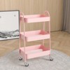 FURNIinspire Utility Storage Carts 3 Tier Small Rolling Cart, Metal Utility Storage Organizer Kitchen Office Shelves, Pink, 12.2"*16.9"*30.9" - 4 of 4