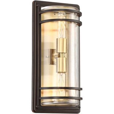 Habitat Modern Bronze and Brass Outdoor Wall Light with Clear Glass