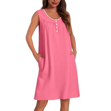 sleeveless cotton night dress for women Ekouaer Womens Nightgown Gown Cooling Nightshirts Organic Cotton with Pockets Blue Flower M : Target sleeveless nighty design Aloruh Women's Elegant Mock all_white The loose version design Size:s/m