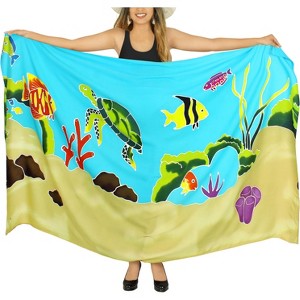 LA LEELA Women's Summer Sarong Bikini Wraps Cover up Wrap Skirt Bathing suit Swimwear Swimsuit Beach Coverup for Women One Size Green, Fish - 1 of 4