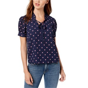 maison Jules Womens Tie Front Heart Knit Blouse - 1 of 1
