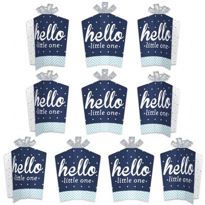 Big Dot of Happiness Hello Little One - Blue and Silver - Table Decorations - Boy Baby Shower Fold and Flare Centerpieces - 10 Count