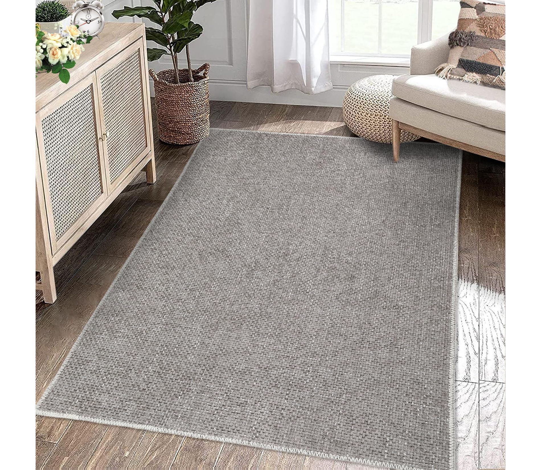 Machine Washable Area Rug 5x7 for Living Room Modern Minimalist Solid Carpet Non-Slip Low Pile Contemporary